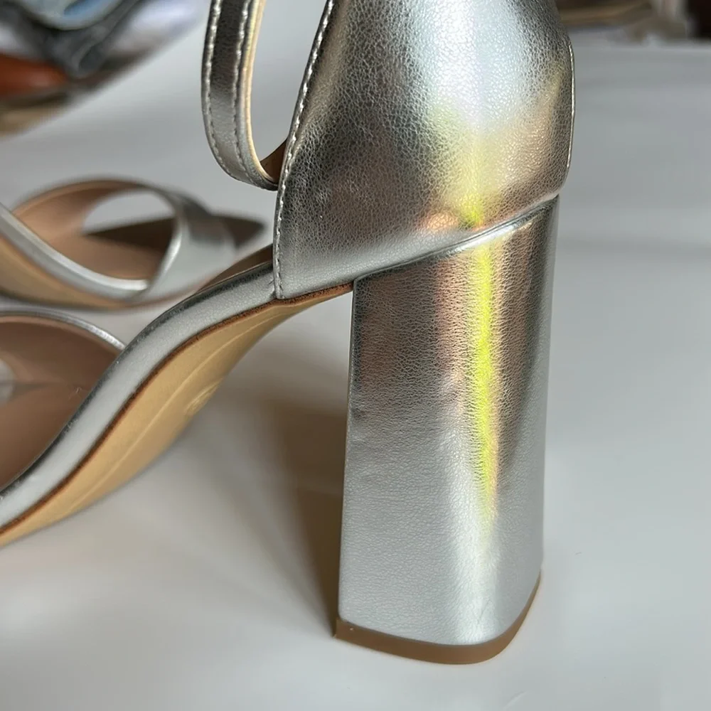 A New Day Shelly Metallic Silver Ankle Strap Heels